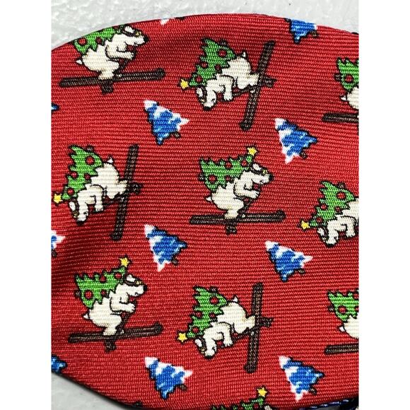 Brooks Brothers Silk Bow Tie Reversible Blue Polka Dots Red Polar Bear Skiing - Picture 3 of 8